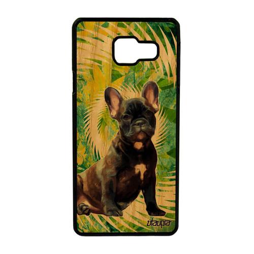 Coque Antichoc Galaxy A3 2016 Bois Silicone Chien Noir Animal Texture Mignon Design Smartphone Dessin Vert Chiot Animaux De Samsung