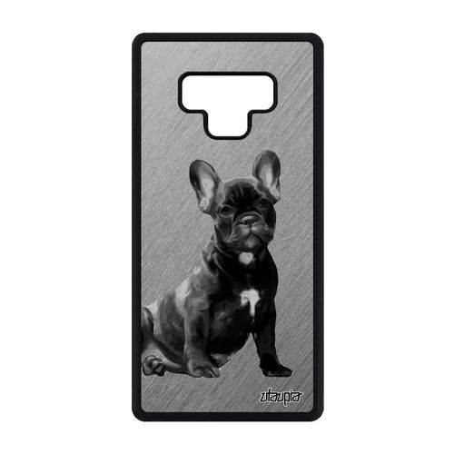 Coque Samsung Galaxy Note 9 Silicone Chien Effet Telephone Dessin Chiot Bulldog Francais Gris Animal Portable Animaux Design Mignon
