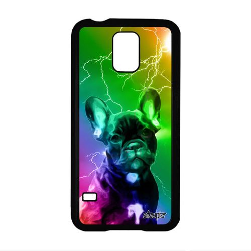 Coque Chien Galaxy S5 Silicone Personnalisé Arc En Ciel Portable Souple Vert Antichoc Design Chiot Bulldog Francais Animaux Samsung