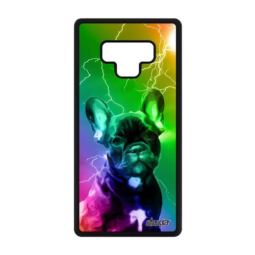 Coque Samsung Galaxy Note 9 Silicone Chien Design Mignon 4g Telephone Animal Animaux Chiot Vert Multicolore Bulldog Francais Eclair