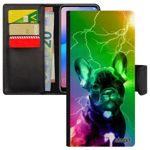 Coque À Rabat Pour Samsung Galaxy Note 9 Cuir Chien Mignon Animaux Animal Vert Bulldog Francais Design Eclair Chiot Etui Arc En Ciel