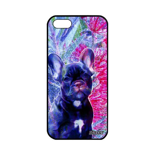 Coque Iphone 5 5s Se Silicone Chien Bulldog Case Tpu Animal Dessin Canin Mignon Bleu Telephone Chiot Portable Fleurs Animaux Apple