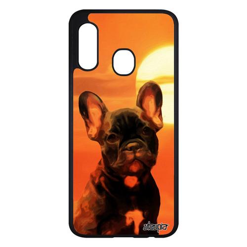 Coque Pour Samsung Galaxy A20e Silicone Chien Housse Ciel Orange Chiot Pas Cher Design Bulldog Francais Animaux De Protection Animal