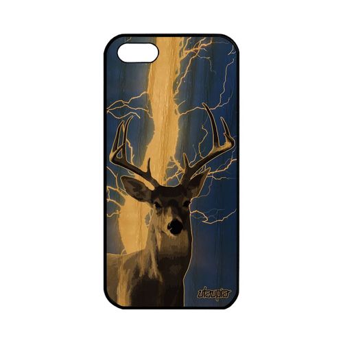 Coque Bois Cerf Iphone 5 5s Se Silicone Design Brame Foret Animal Noir Gibier Animaux Faon 4g Foudre Orage Etui Made In France Apple
