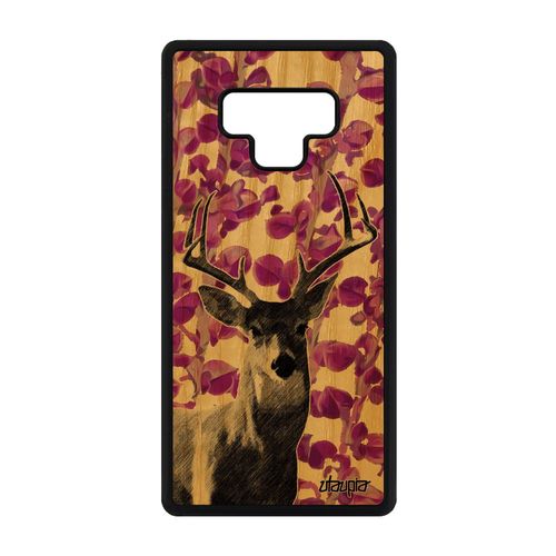 Coque Samsung Galaxy Note 9 Bois Silicone Cerf Faon Animal Plante Portable Original Nature Biche Rose Brame Animaux Foret 4g Cervide