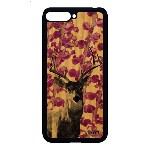 Coque Huawei Y6 2018 En Bois Silicone Cerf Animaux Rose Telephone Mobile Animal Plante Faon Nature Biche Caoutchouc Brame Etui Cover