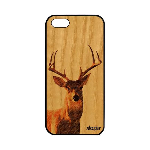 Coque Apple Iphone 5 5s Se Bois Silicone Cerf Faon Foret Nature Dessin Mobile Animal Brame Gibier Animaux Design Brun Jolie Biche De