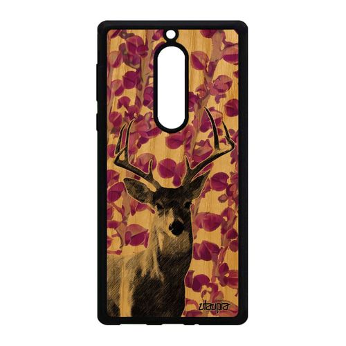 Coque Nokia 5 Bois Silicone Cerf Housse De Protection Telephone Animal Animaux Faon Biche Design Plante Souple Foret Smartphone Rose