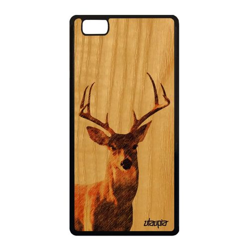 Coque Silicone Pour Huawei P8 Lite 2015 En Bois Veritable Cerf Antichoc Faon Design Brun Gibier Frêne Nature Dessin Animaux Original