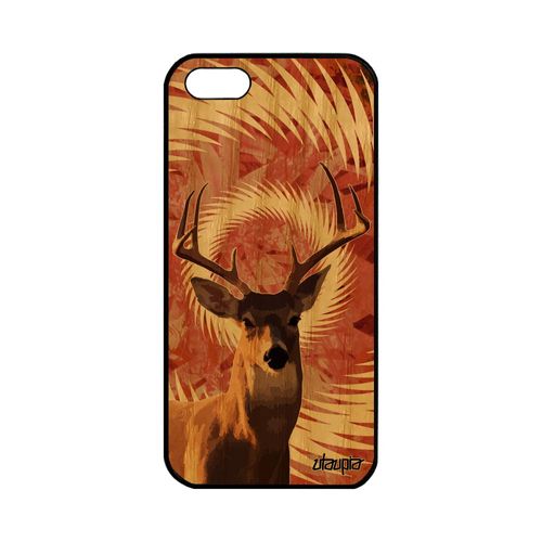 Coque Bois Pour Apple Iphone 5 5s Se Silicone Cerf 4g Telephone Biche Foret Faon Texture Gibier Design Housse Noir De Made In France