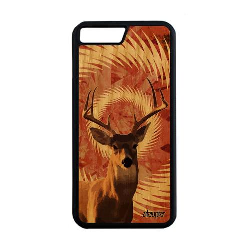 Coque Cerf Pour Iphone 8+ Plus Bois Silicone Portable Biche Smartphone Unique Texture Foret Brame De Protection Orange Animaux