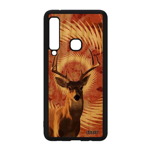 Coque Bois Samsung Galaxy A9 2018 Silicone Cerf Design Telephone De Protection Texture Faon Orange Animaux Case Brame Made In France