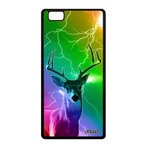 Coque Huawei P8 Lite 2015 Silicone Cerf Foret Metal Vert Caoutchouc Eclair Animal Arc En Ciel Animaux Case Design Gel Portable Biche