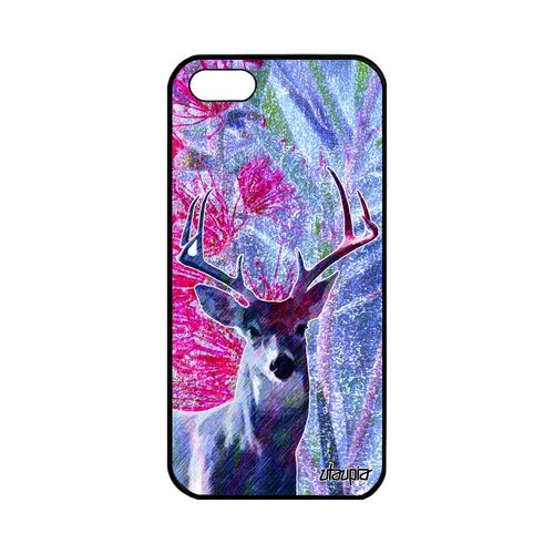 Coque Cerf Pour Iphone 5 5s Se Silicone Foret Fleurs Gibier Bumper Rigide Dessin Biche Case Animaux Portable Animal Faon Bleu Apple