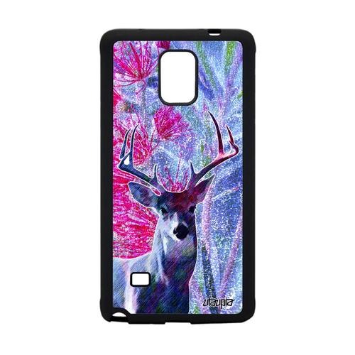 Coque Samsung Galaxy Note 4 Silicone Cerf Fleurs Nature Housse Bleu Brame Biche Animal Design Foret Telephone Gibier Dessin Faon 4g