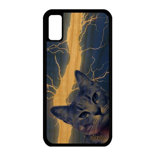 Coque Silicone Iphone Xs En Bois Chat Bleu Orage Animaux Tpu Felin Etui 256 Go Foudre Telephone Cover Chaton Smartphone Eclair