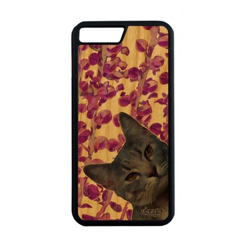 Coque Pour Iphone 7+ Plus En Bois Silicone Chat Chaton Lol Cat Nature Etui Design De Protection Smartphone Original Felin Rose
