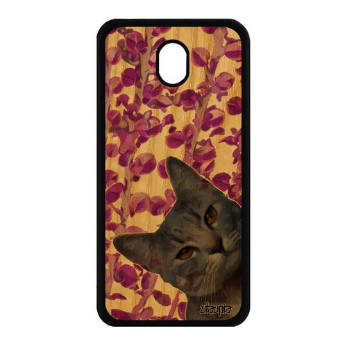 Coque Pour Galaxy J7 2017 Pro En Bois Et Silicone Chat Personnalisé Plante Bumper Telephone Chaton Animal Nature Rose Felin Samsung