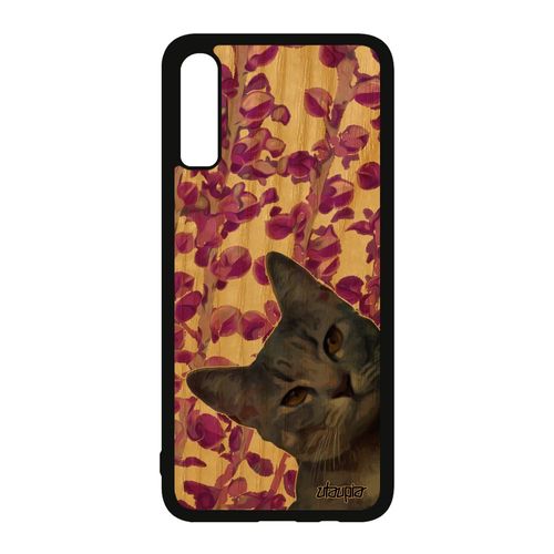 Coque En Bois Chat Samsung Galaxy A70 Silicone Rose 4g Chaton Matou Motif Design Felin Etui Tpu Animal Lol Cat Plante Nature Animaux
