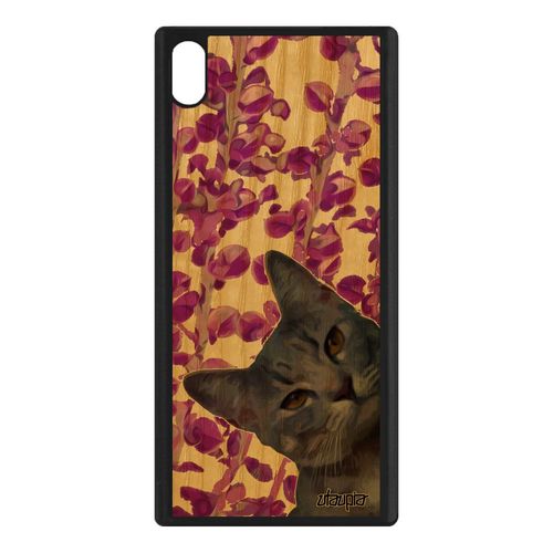 Coque Chat Pour Sony Xperia Xa1 Ultra En Bois Silicone Design Plante Animaux Rose De Protection Animal Unique Personnalisé Matou Gel