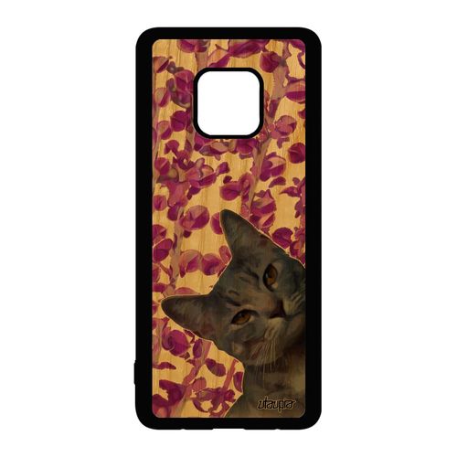 Coque Chat Huawei Mate 20 Pro En Bois Silicone De Protection Animaux 4g Chaton Nature Rose Case Design Plante Pas Cher Animal Felin