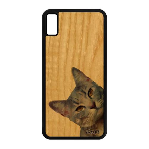 Coque Iphone Xs Max En Bois Silicone Chat 64 Go Animal Felin Personnalisé Animaux Lolcat Chaton Jolie Design Gris Nature Minou