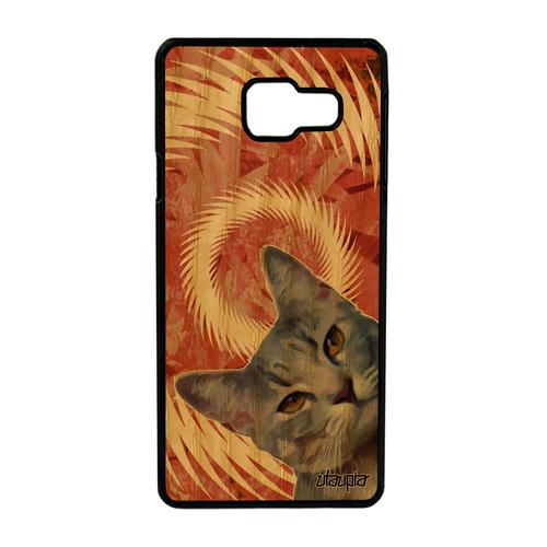 Coque Silicone Pour Samsung Galaxy A3 2016 Bois Chat Mandala Orange Animaux Felin Lolcat Texture Animal Chaton Minou Made In France