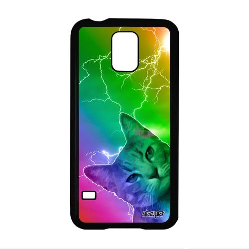 Coque Galaxy S5 Silicone Chat Arc En Ciel Telephone Chaton De Protection Animal Portable Cover Sm-G900f Eclair Rigide Vert Samsung