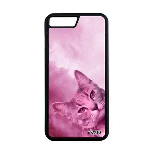 Coque Iphone 7+ Plus Silicone Chat Mobile Matou Chaton Animal Animaux Case Rose Ciel Portable Nuage Dessin Design Lol Cat De