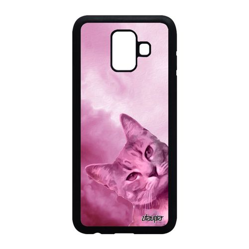 Coque Silicone Samsung Galaxy A6 2018 Chat Design Cover Chaton Lol Cat Matou Mobile Portable Nuage Felin Rose Tpu Housse Ciel Animal