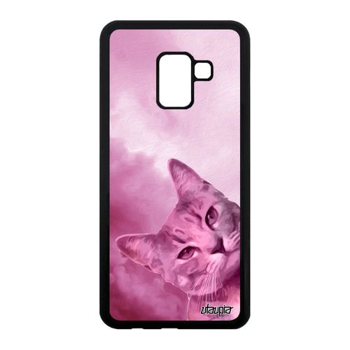 Coque Pour Samsung Galaxy A8 2018 Silicone Chat Dessin Housse Nuage Rose Matou Alu Design Felin Chaton Lol Cat Antichoc Ciel Animaux