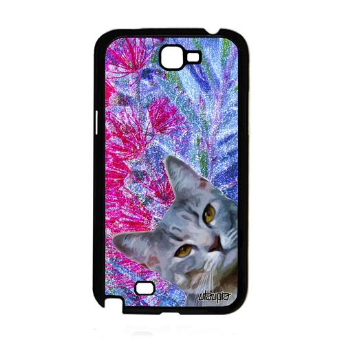 Coque Galaxy Note 2 Silicone Chat Felin Bleu Lolcat Personnalisé Housse Nature Telephone Design Case Animaux Fleurs Animal Samsung