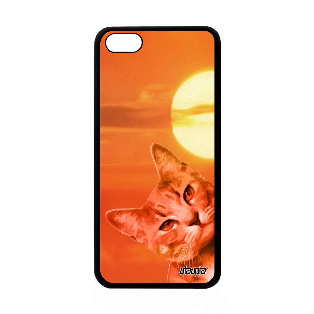 Coque Iphone 5c Silicone Chat Orange Chaton Design Mobile Felin De Protection Dessin Housse Aluminium Couché De Soleil Animal Apple