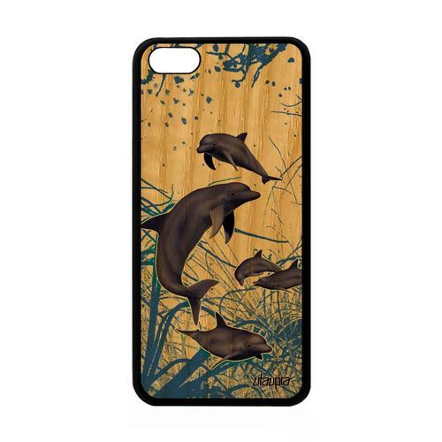 Coque Dauphin Telephone Pour Apple Iphone 5c Bois Silicone Animal Case Antichoc Nature Algue Ocean Motif Mer Animaux Design Mobile