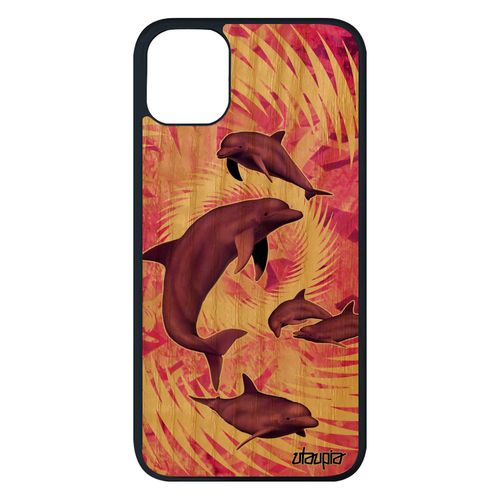 Coque Pour Iphone 11 Pro Max Bois Silicone Dauphin Animal Mer Cover Texture Animaux Marsouin Caoutchouc Case Ocean Mobile Rose