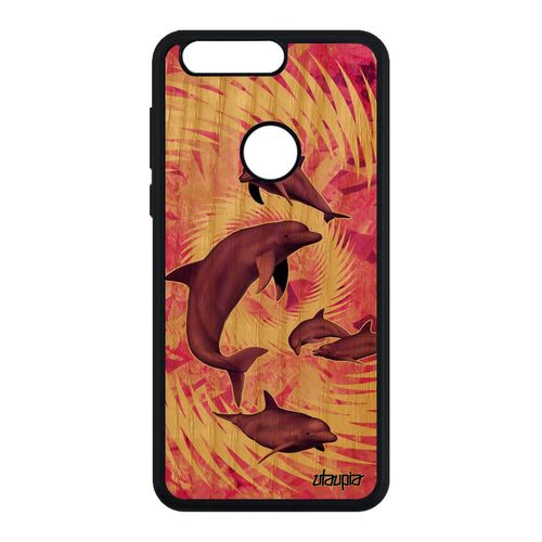 Coque Pour Honor 8 En Bois Silicone Dauphin Ocean Rose Mer Mandala Marsouin Smartphone Texture Motif Portable Solide Telephone Marin