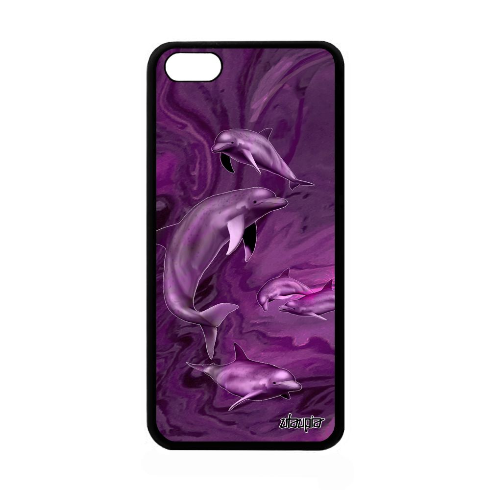 Coque Silicone Dauphin Iphone 5c Peinture Violet Solide Marsouin Design Antichoc Noir Mobile Ocean Animal Mer Animaux Marbre Apple