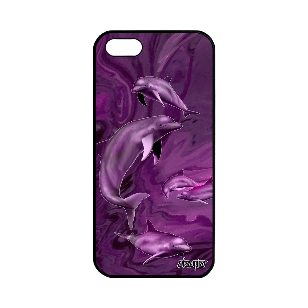 Coque Pour Apple Iphone 5 5s Se Silicone Dauphin 128 Go Rigide Case Animal Marin Tpu Animaux Marsouin Mer Peinture Violet Marbre De