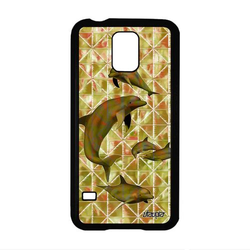 Coque Antichoc Pour Samsung Galaxy S5 Silicone Dauphin Rigide Graphique Geometrie Fonds Marins Animaux Ocean Mer Pas Cher Vert Etui