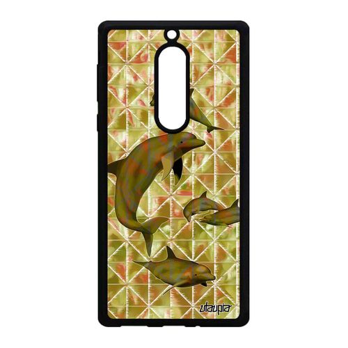 Coque Pour Nokia 5 Silicone Dauphin Mer Rigide De Protection Geometrie Fonds Marins Vert Gel Original Graphique Design Case Animal