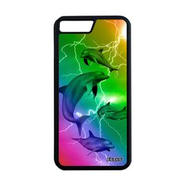 Coque Silicone Iphone 7+ Plus Dauphin Housse Telephone Eclair Marsouin Jaune Marin Animal Mer Aluminium Arc En Ciel Case Ocean