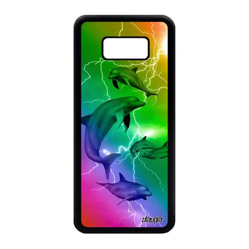 Coque Samsung Galaxy S8+ Plus Silicone Dauphin Multicolore Case Eclair Jaune Marsouin Design Marin Arc En Ciel Ocean Telephone Mer