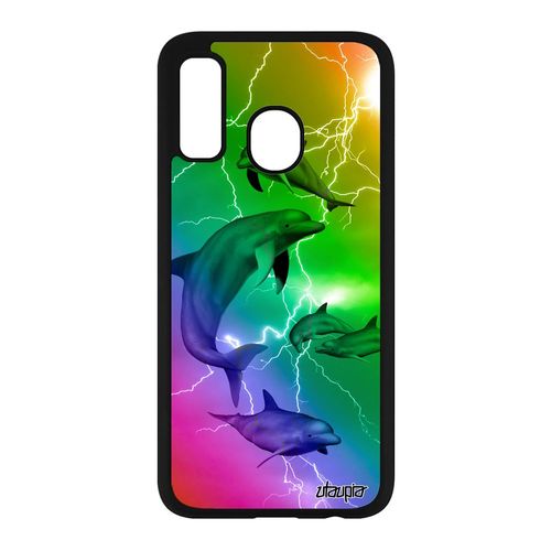Coque Silicone Samsung Galaxy A40 Dauphin Multicolore Marsouin Eclair Jaune Case Design Marin Arc En Ciel Ocean Telephone Mer Rigide