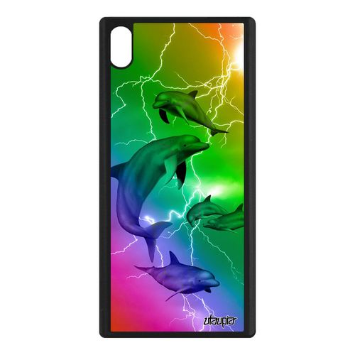 Coque Silicone Sony Xperia Xa1 Ultra Dauphin Portable Ocean Multicolore Design Arc En Ciel Animaux Marin Eclair Jaune Mer Dessin