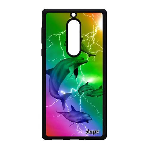 Coque Nokia 5 Silicone Dauphin Marin Mer Housse Jaune Design Ocean Marsouin Cover Multicolore Metal Case Smartphone Animal Animaux