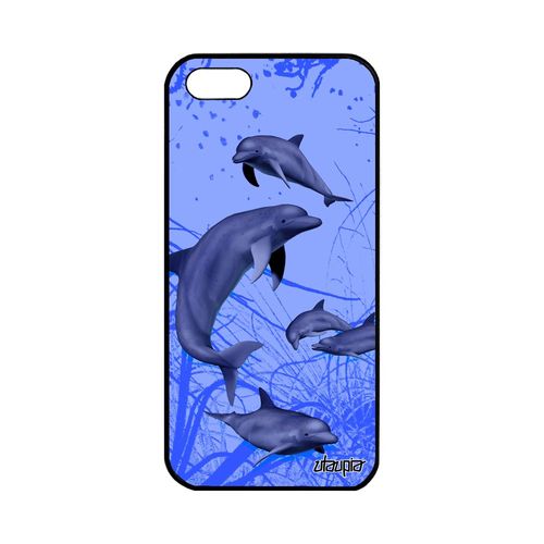 Coque Iphone 5 5s Se Silicone Dauphin Rigide Animal 64 Go Algue Ocean Design Case Mer. Dessin Fonds Marins De Protection Bleu Apple