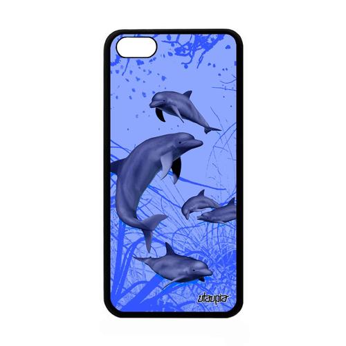 Coque Apple Iphone 5c En Silicone Dauphin Animal Animaux De Protection Pas Cher Algue Marsouin Bleu Fonds Marins Design Ocean Rigide