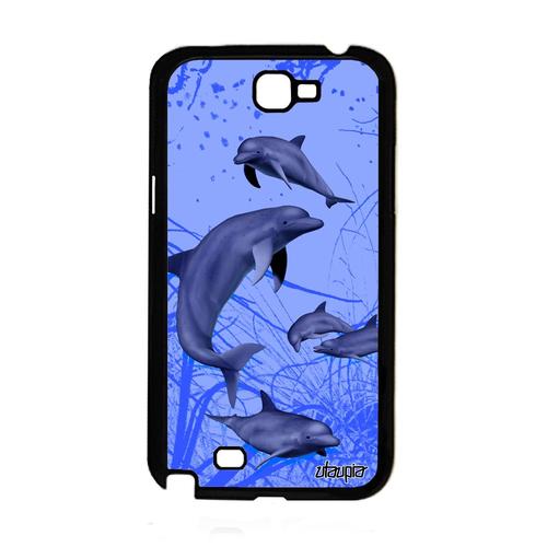 Coque Dauphin Samsung Galaxy Note 2 Silicone Cover Ocean Telephone Marsouin Bleu Algue Animaux 4g Mer. Animal Antichoc Design Etui