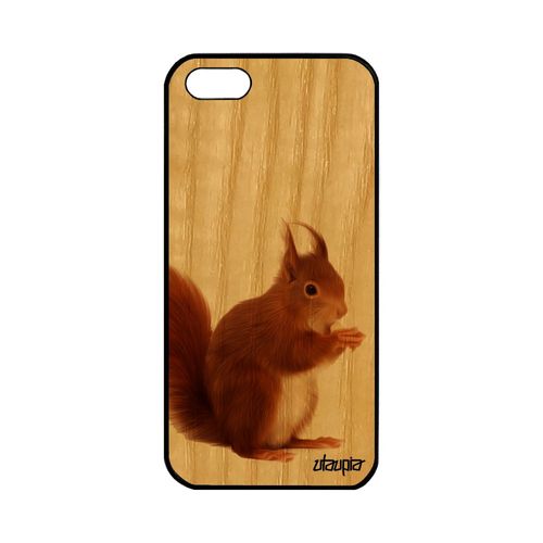 Coque Pour Iphone 5 5s Se Vrai Bois Silicone Ecureuil Marron Case Frêne Design Cover Animal Foret 4g Mignon Animaux Etui De Apple