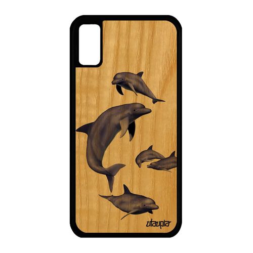 Coque Pour Iphone Xs En Bois Silicone Dauphin Nature Marsouin Original Peinture Animaux Caoutchouc Fonds Marins Telephone Mer